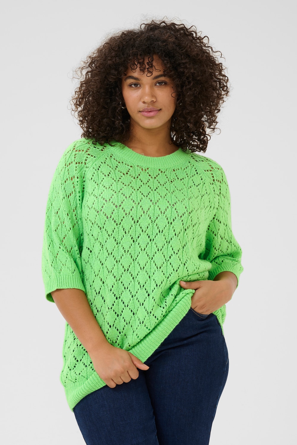 Große Größen Strickpullover Loose fit, Damen, grün, Größe: 3XL, Baumwolle/Synthetische Fasern, Happy Size DE Women von KAFFE Curve