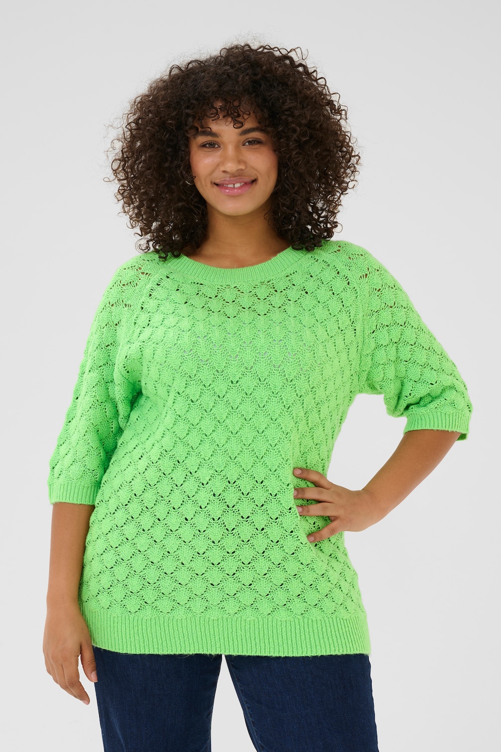 Große Größen Strickpullover Loose fit, Damen, grün, Größe: L, Baumwolle/Synthetische Fasern, Happy Size DE Women von KAFFE Curve