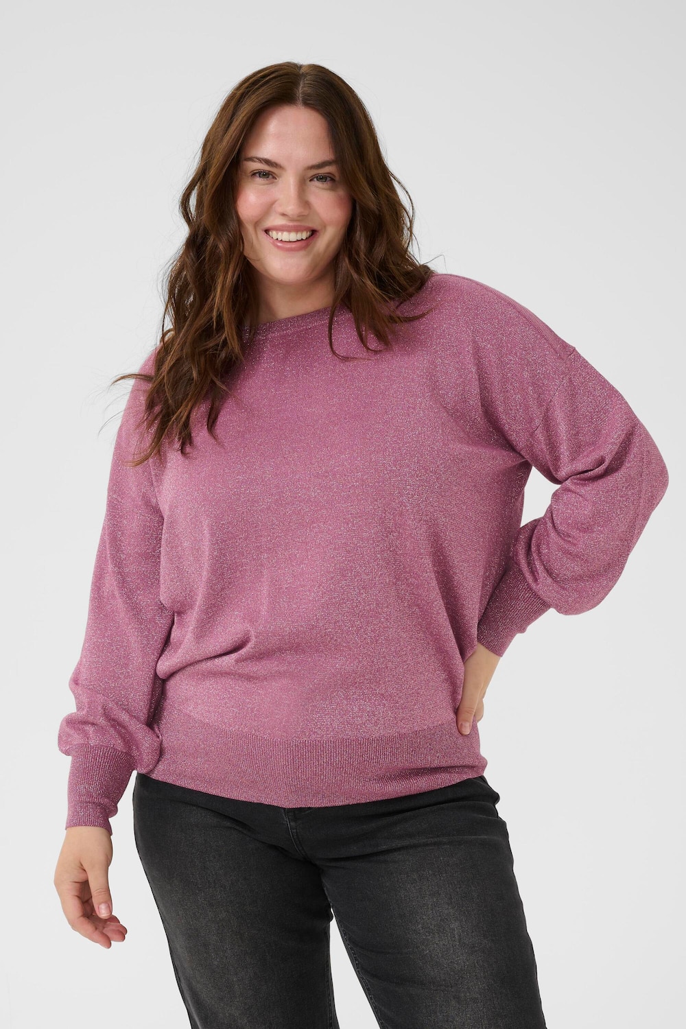 Große Größen Strickpullover Loose fit, Damen, lila, Größe: XL, Viskose/Nylon/Polyester, Happy Size DE Women von KAFFE Curve