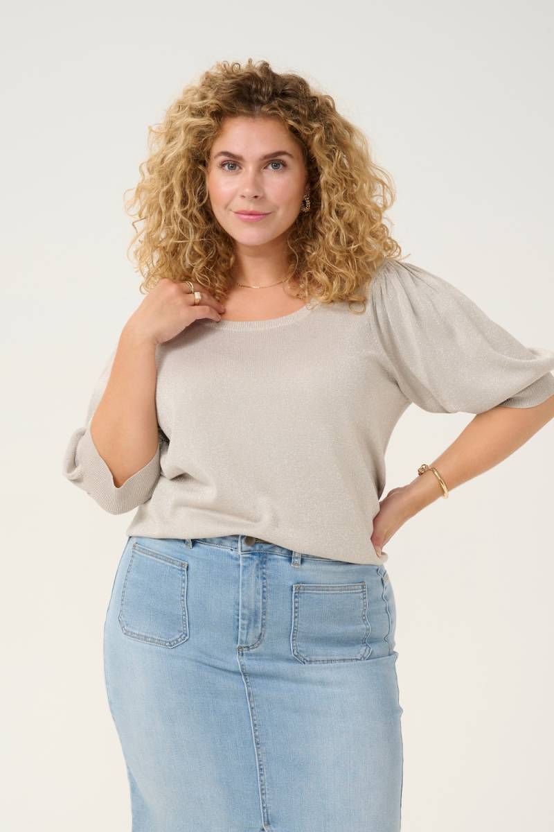 Große Größen Strickpullover Regular fit, Damen, beige, Größe: 3XL, Viskose/Nylon/Polyester, Happy Size DE Women von KAFFE Curve