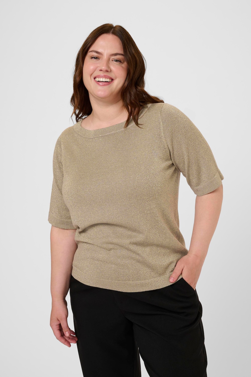 Große Größen Strickpullover Regular fit, Damen, beige, Größe: 3XL, Viskose/Nylon/Polyester, Happy Size DE Women von KAFFE Curve