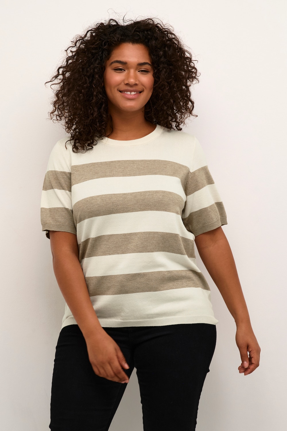 Große Größen Strickpullover Regular fit, Damen, beige, Größe: L, Viskose/Nylon, Happy Size DE Women von KAFFE Curve