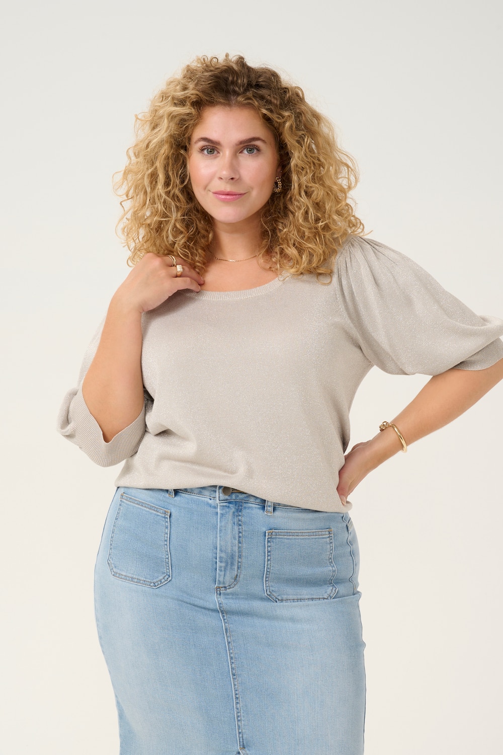 Große Größen Strickpullover Regular fit, Damen, beige, Größe: L, Viskose/Nylon/Polyester, Happy Size DE Women von KAFFE Curve