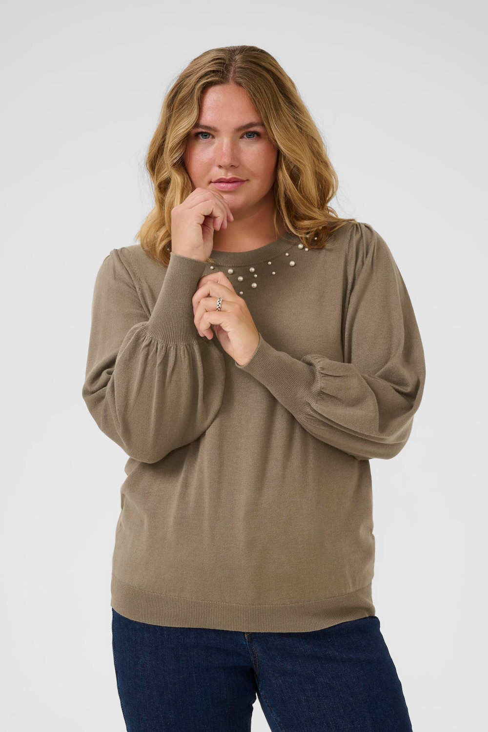 Große Größen Strickpullover Regular fit, Damen, beige, Größe: XL, Viskose/Nylon, Happy Size DE Women von KAFFE Curve