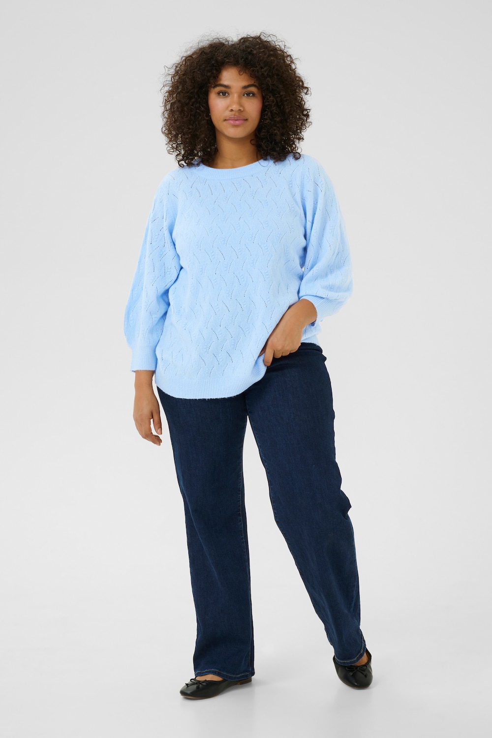 Große Größen Strickpullover Regular fit, Damen, blau, Größe: 3XL, Synthetische Fasern/Polyester, Happy Size DE Women von KAFFE Curve