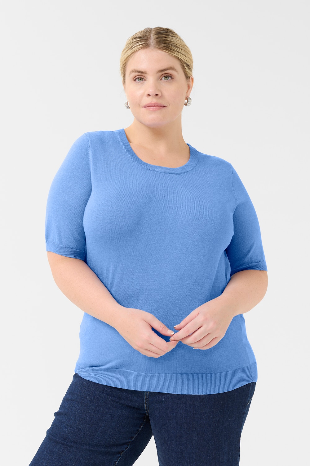 Große Größen Strickpullover Regular fit, Damen, blau, Größe: L, Viskose/Nylon, Happy Size DE Women von KAFFE Curve