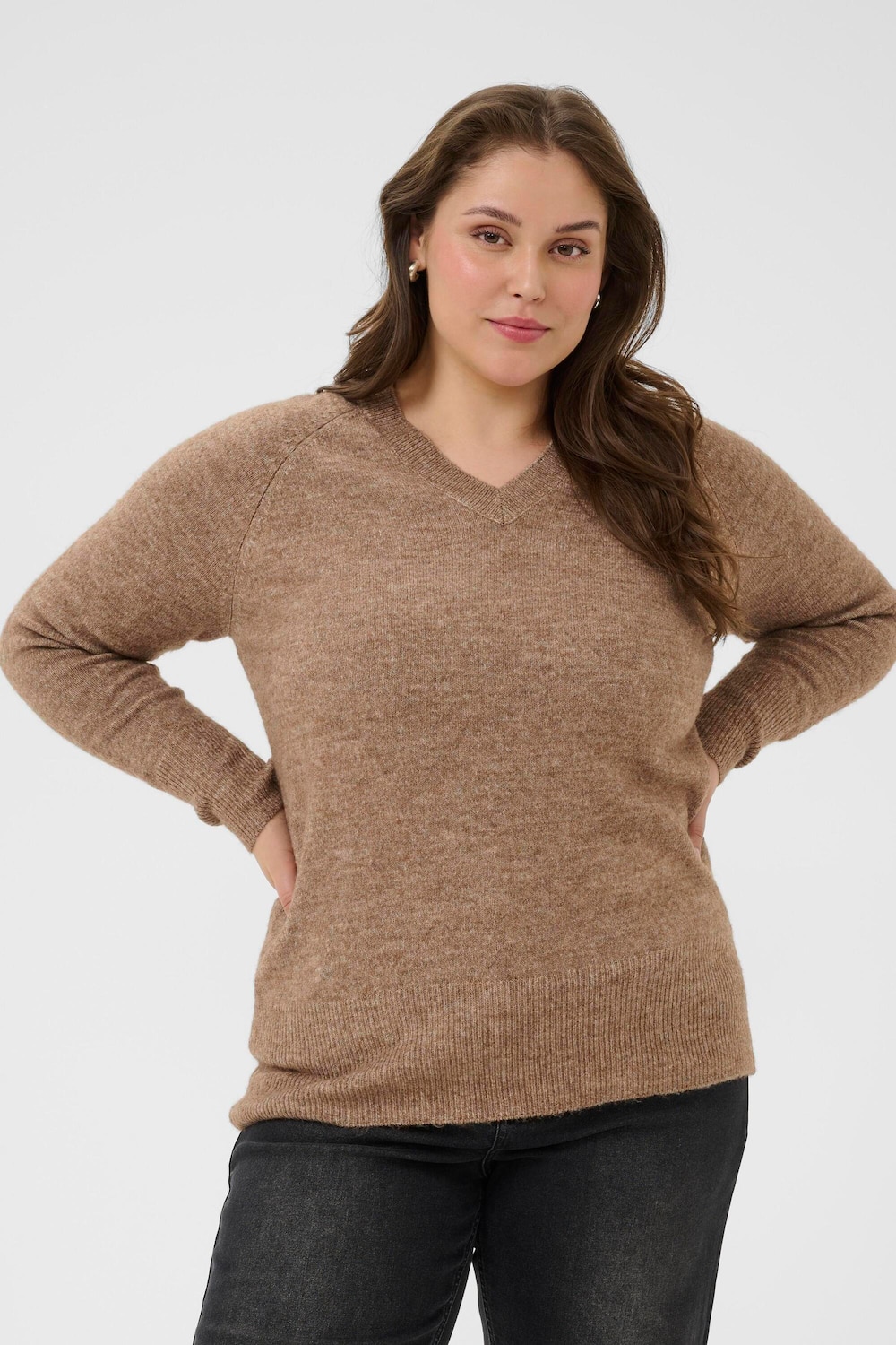 Große Größen Strickpullover Regular fit, Damen, braun, Größe: XXL, Polyester/Synthetische Fasern/Nylon, Happy Size DE Women von KAFFE Curve