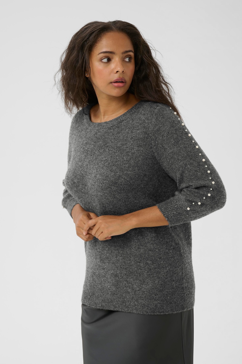Große Größen Strickpullover Regular fit, Damen, grau, Größe: L, Polyester/Synthetische Fasern, Happy Size DE Women von KAFFE Curve
