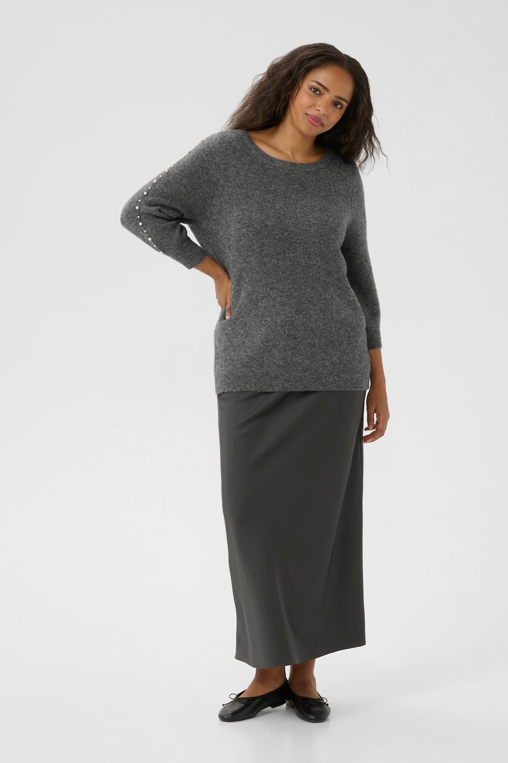 Große Größen Strickpullover Regular fit, Damen, grau, Größe: XL, Polyester/Synthetische Fasern, Happy Size DE Women von KAFFE Curve