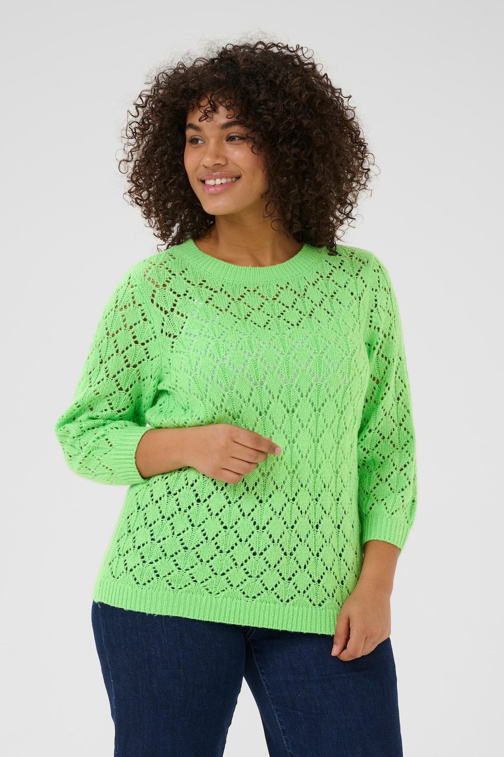 Große Größen Strickpullover Regular fit, Damen, grün, Größe: L, Baumwolle/Synthetische Fasern, Happy Size DE Women von KAFFE Curve