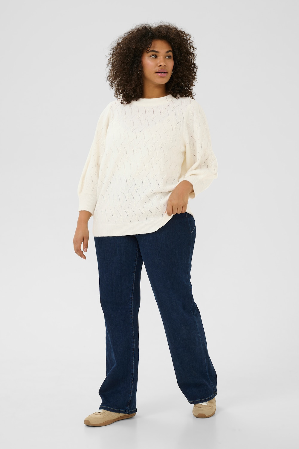 Große Größen Strickpullover Regular fit, Damen, weiß, Größe: 3XL, Synthetische Fasern/Polyester, Happy Size DE Women von KAFFE Curve