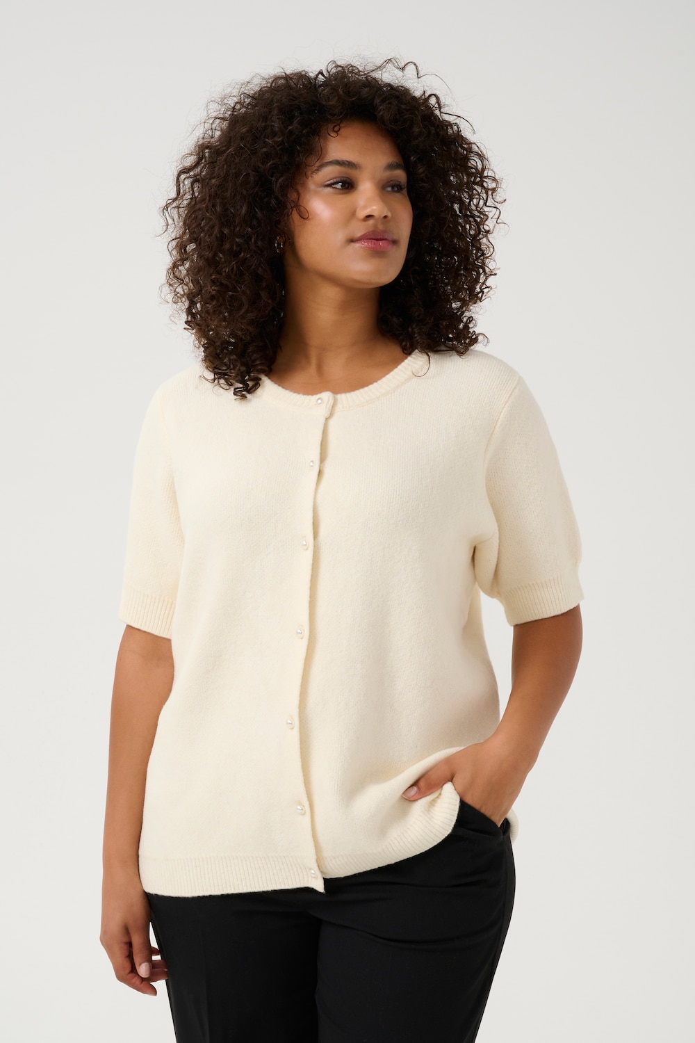 Große Größen Strickpullover Regular fit, Damen, weiß, Größe: L, Baumwolle/Polyester/Synthetische Fasern, Happy Size DE Women von KAFFE Curve