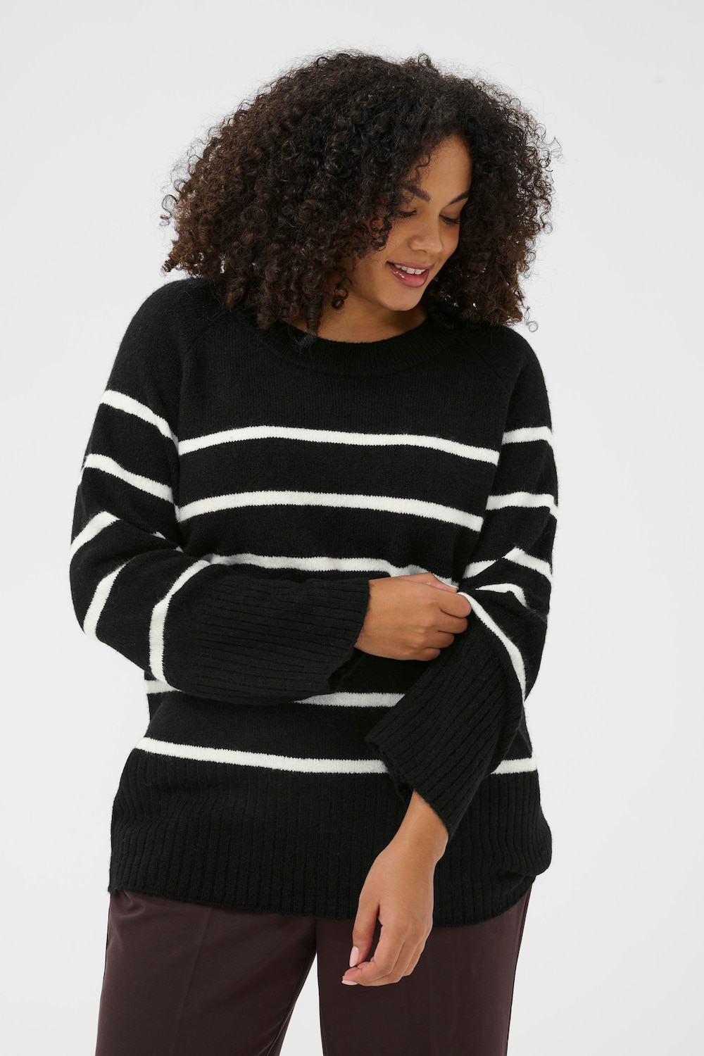 Große Größen Strickpullover Regular fit, Damen, weiß, Größe: XL, Polyester/Synthetische Fasern, Happy Size DE Women von KAFFE Curve