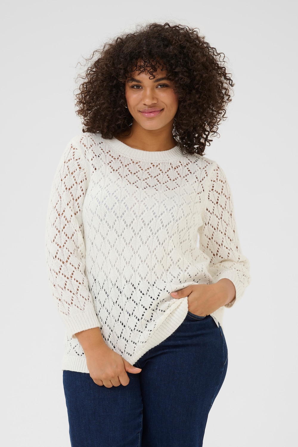 Große Größen Strickpullover Regular fit, Damen, weiß, Größe: XXL, Baumwolle/Synthetische Fasern, Happy Size DE Women von KAFFE Curve
