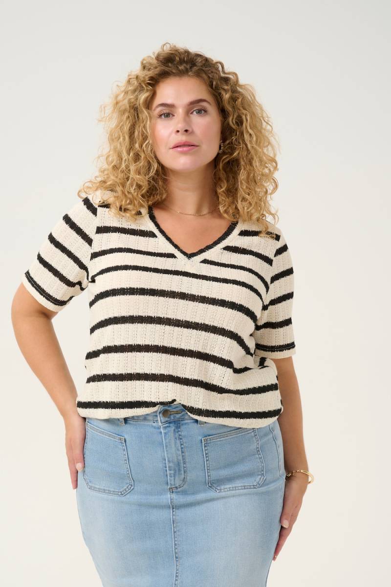 Große Größen T-shirt Loose fit, Damen, beige, Größe: 3XL, Baumwolle/Polyester, Happy Size DE Women von KAFFE Curve