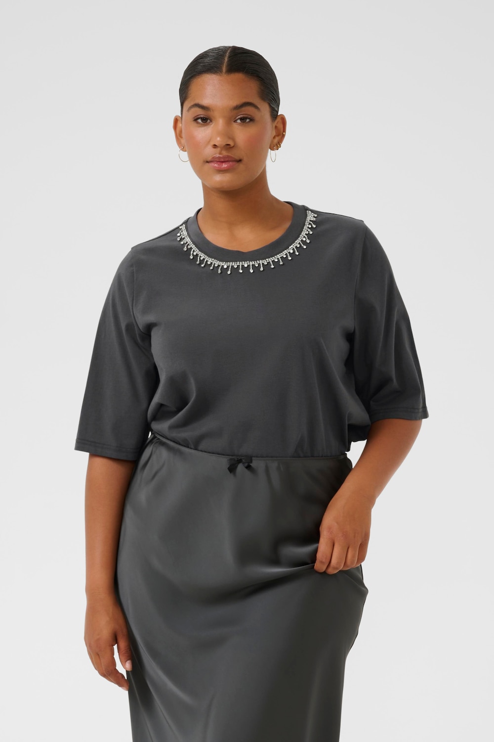 Große Größen T-shirt Loose fit, Damen, grau, Größe: XL, Baumwolle, Happy Size DE Women von KAFFE Curve