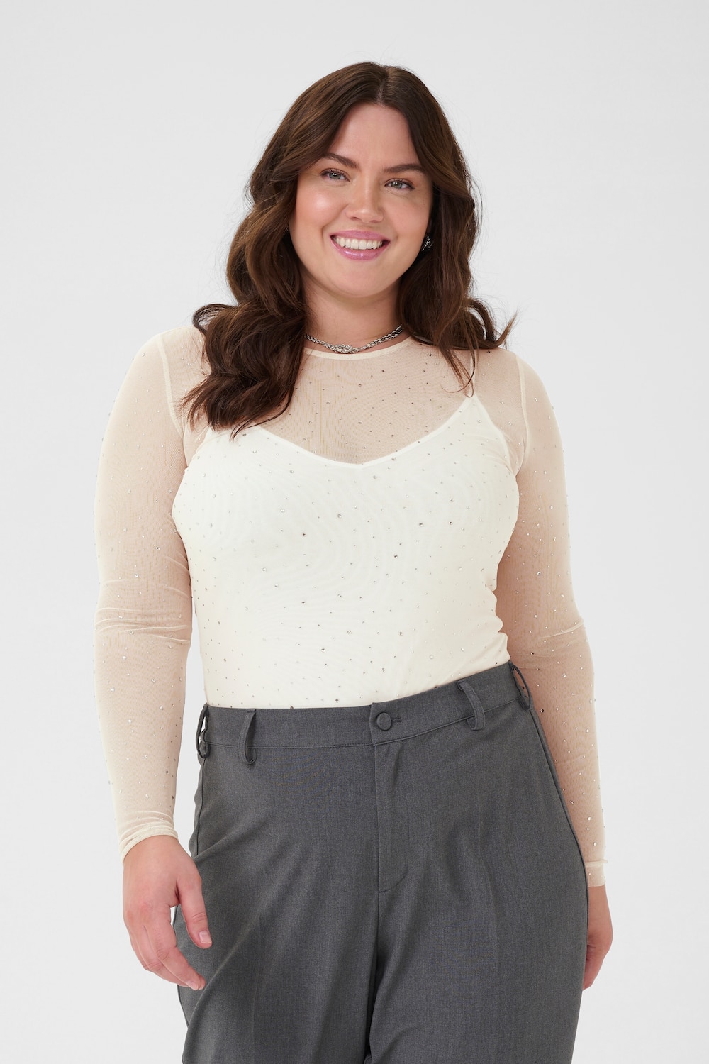 Große Größen T-shirt Tight fit, Damen, beige, Größe: 3XL, Polyester, Happy Size DE Women von KAFFE Curve