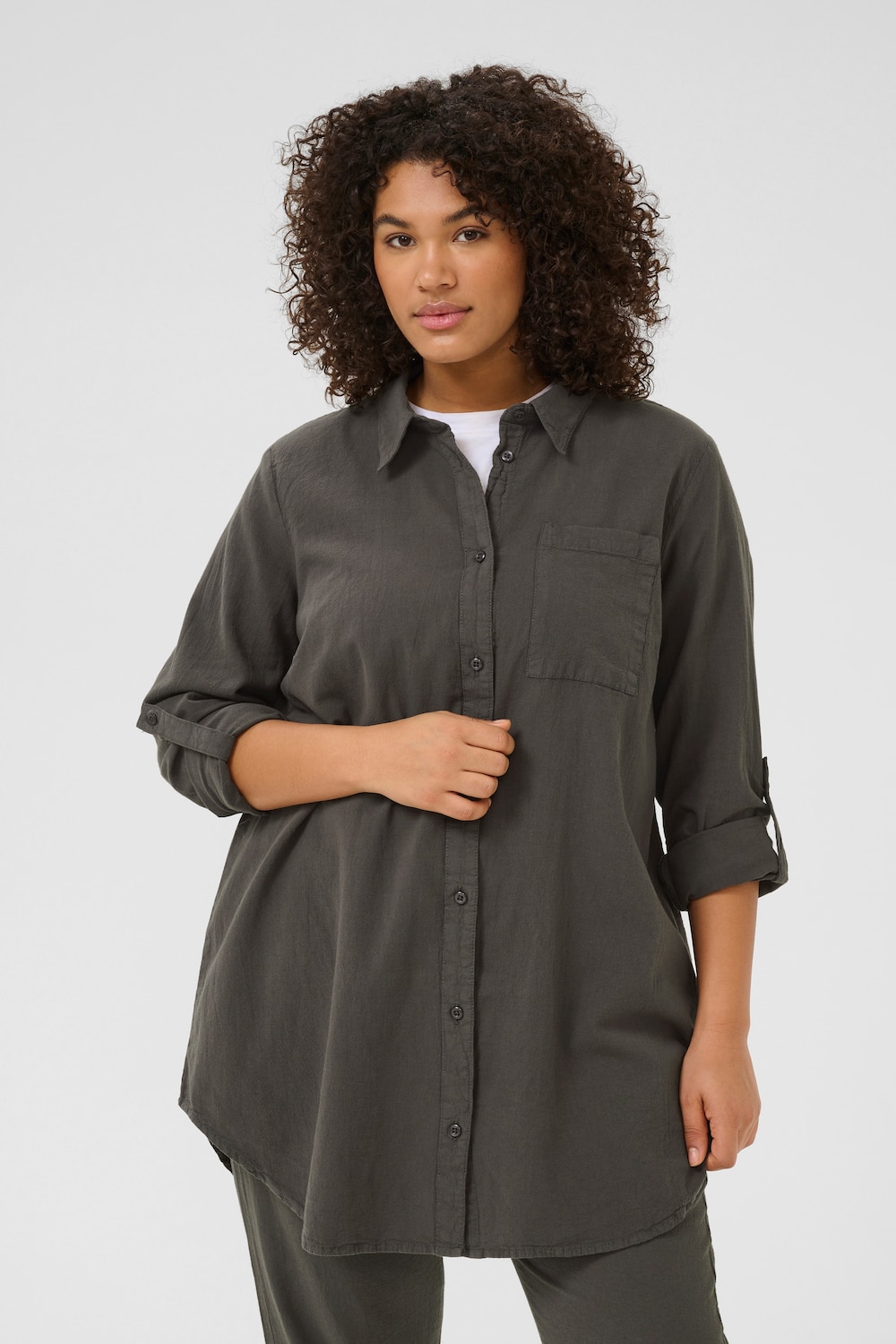 Große Größen Tunika Loose fit, Damen, grau, Größe: 44, Baumwolle, Happy Size DE Women von KAFFE Curve