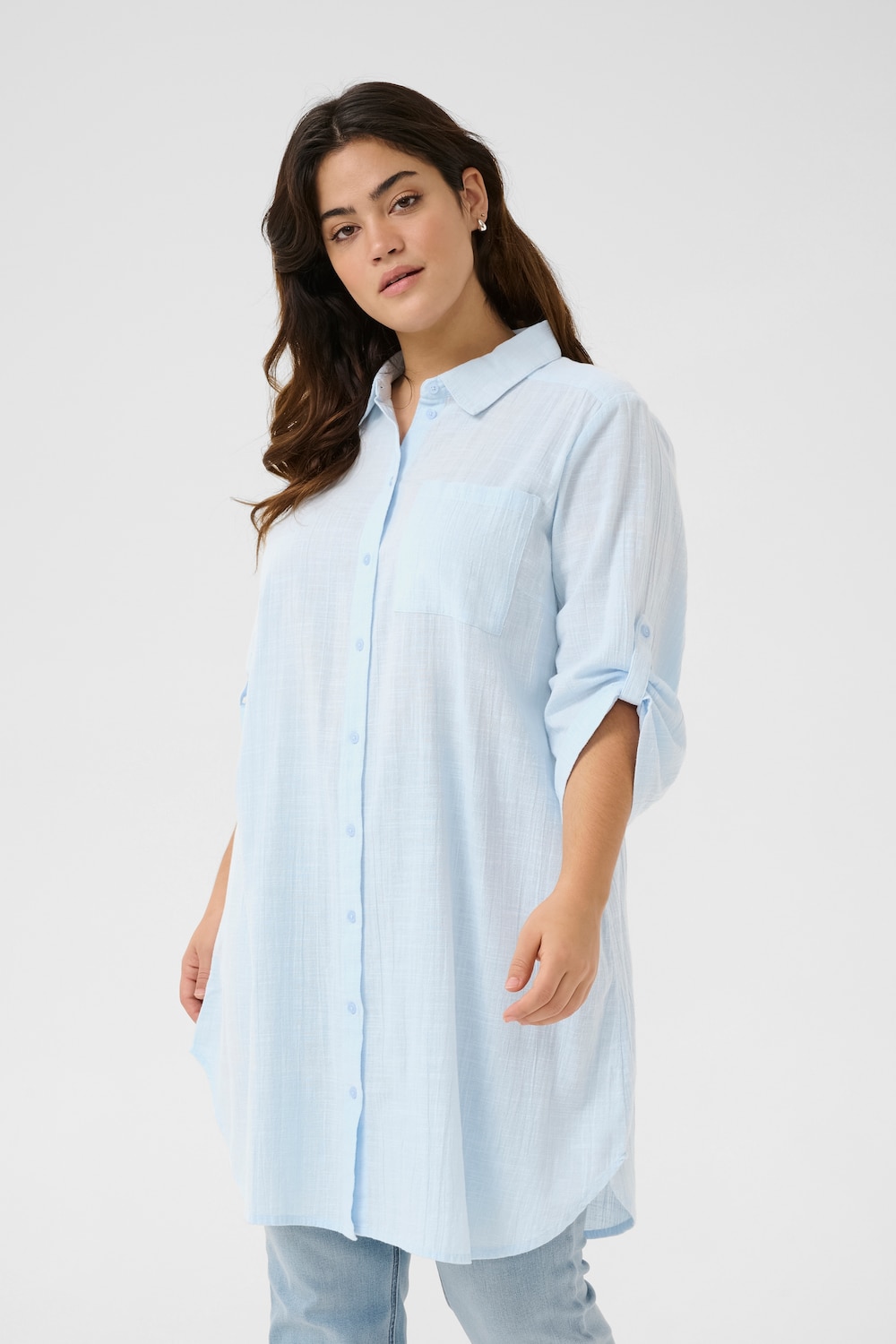 Große Größen Tunika Loose fit, Damen, türkis, Größe: 44, Baumwolle, Happy Size DE Women von KAFFE Curve