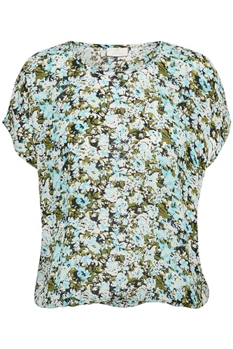KAFFE Ärmellose Bluse KAamber Damen Bluse Kurzarm Print Shirt Rundhals Locker Oberteile Fledermaus Blue/Green Abstract Flower 36 von KAFFE
