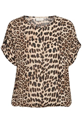 KAFFE Ärmellose Bluse KAamber Damen Bluse Kurzarm Print Shirt Rundhals Locker Oberteile Fledermaus Classic Leopard 40 von KAFFE