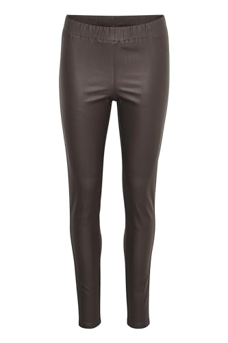 KAFFE Ada Coated Jeggings Damen Coated Leggings Slim Fit High Waist Kunstleder Hose Leder Look Java 44 von KAFFE