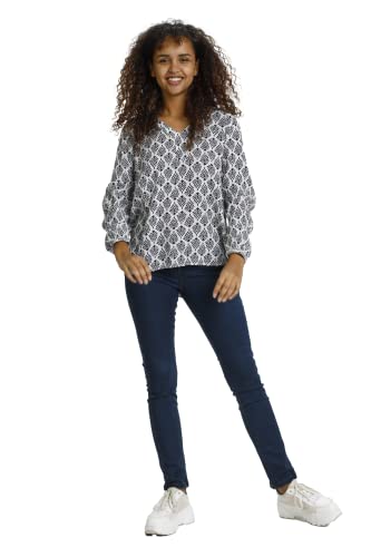 KAFFE Langarm - Hemd Amber Damen Bluse V-Auschnitt Langarm mit Muster Dark Blue/Chalk 42 von KAFFE