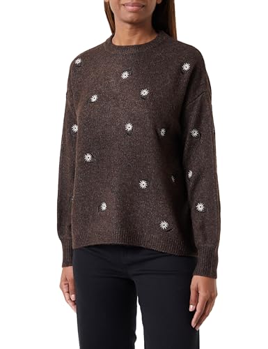 KAFFE Damen, Bestickt, 3/4-Länge, Rundhalsausschnitt, lässige Passform Pullover, Java Melange, Medium von KAFFE