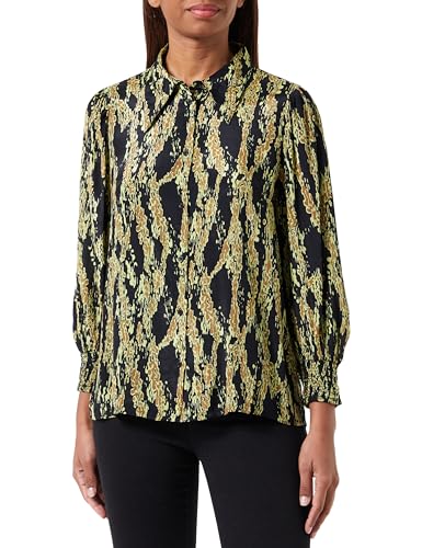 KAFFE Damen, Button-Up, entspannte Passform, Bedruckt, Ärmel, Langer Kragen Shirt, Grün/Gelb Snake Print, 38 von KAFFE