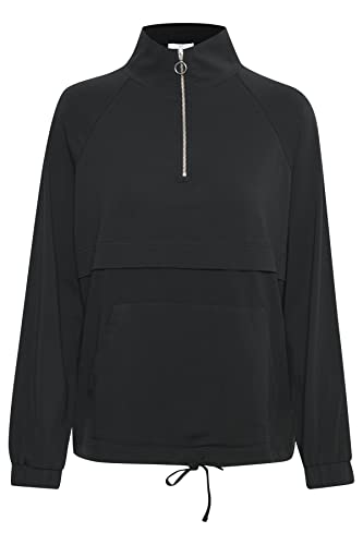 KAFFE Damen, Sweatshirt mit Half-Reißverschluss, Kragen, Vorderseite, Taschen, Bauchtring, Waist Sweater, Black Deep, 42 von KAFFE