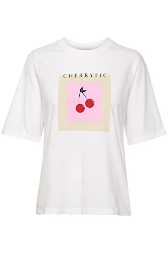 KAFFE Damen 1/2 Ärmel Loose Fit Kacherry S/S T-Shirt, Optical White/Cherry, M von KAFFE