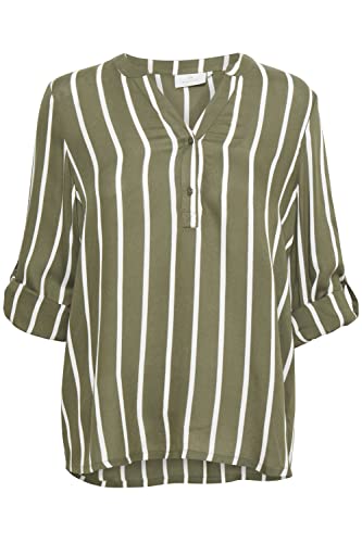 KAFFE Langarm-Bluse KAstridy Damen Bluse Langarm Hemdbluse Streifen V Ausschnitt Shirt Grape Leaf/Chalk 34 von KAFFE