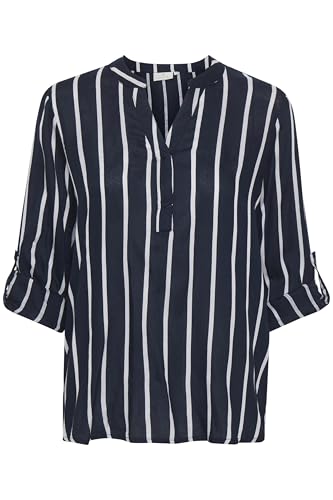 KAFFE Langarm-Bluse KAstridy Damen Bluse Langarm Hemdbluse Streifen V Ausschnitt Shirt 34, Midnight Marine/Chalk von KAFFE