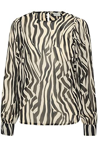 KAFFE Langarm Bluse KAsimi Damen Bluse Langarm Rundhals Print Shirt 42, Black/Sand Dollar Graphic 42 von KAFFE