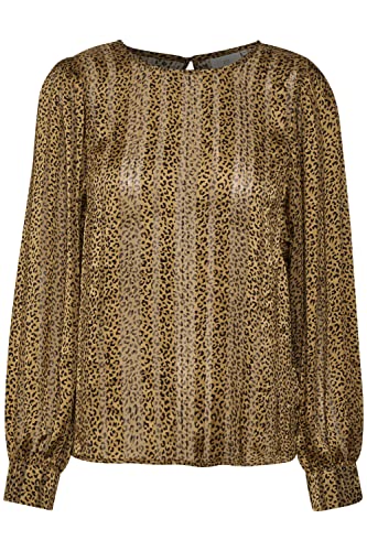 KAFFE Langarm Bluse KAsimi Damen Bluse Langarm Rundhals Print Shirt 36, Brown Leopard Print 36 von KAFFE