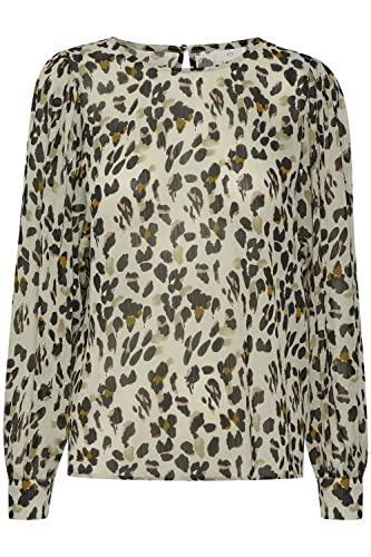 KAFFE Langarm Bluse KAsimi Damen Bluse Langarm Rundhals Print Shirt 34, Leopard Print 34 von KAFFE