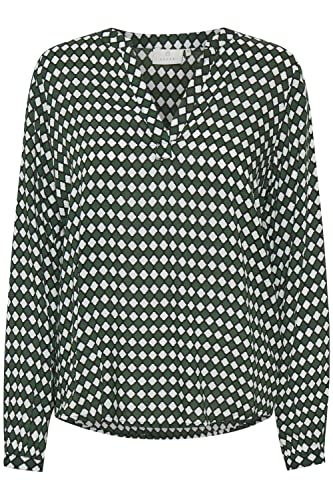 KAFFE Langarm-Bluse KAsary Damen Bluse V-Auschnitt Langarm mit Geometrisches Muster Dark Green -Diamond Print 42 von KAFFE