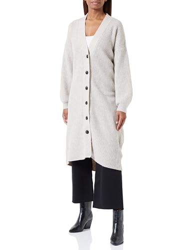 KAFFE Damen Cardigan Mid-Calf V-Ausschnitt Lange Ärmel Relaxed Fit Buttons Strickjacke, Sand Melange, Large von KAFFE