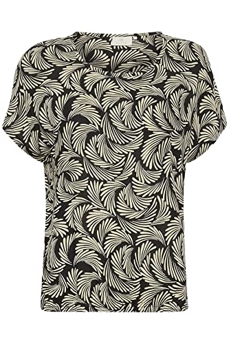 KAFFE Damen Damenbluse, Shorts, Ärmel, Loose Passform, Gathered Hem Round Neck Printed Bluse, Black Deep/Antique White Print, 36 von KAFFE