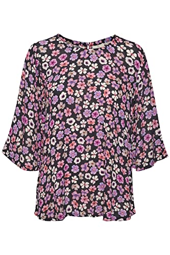 KAFFE Damen Damenbluse, Wing Sleeve Regular Fit Katara Amber Bluse, Orange/Lupine Flower Print, 36 von KAFFE