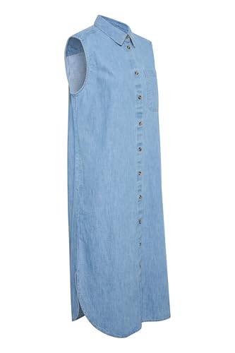 KAFFE Damen Denimkleid Ärmellos Buttons Collared Midi Length A-Linie Fit Kleid, Medium Blue Chambray, 34 von KAFFE