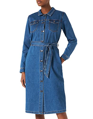 KAFFE Damen Dress Midi Long Tunic Buttoned Tie Waist Lässiges Kleid, Denim Blue, 36 von KAFFE