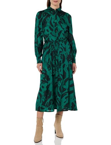 KAFFE Damen Hemdkleid Langarm Taschen Gürtel Midi Länge Casual Fit Kleid, Schwarz/Aventurin Leo, 36 von KAFFE