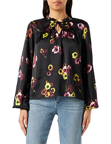 KAFFE Damen Kadonna Bluse, Black Deep/Green Flower Print, 36 von KAFFE