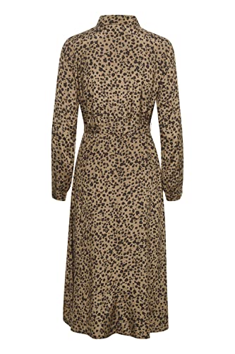 KAFFE Kleid KAfine Damen Kleid Stehkragen Langarm Knopfleiste Knielang Freizeitkleid Cocoa Créme/Java Leopard Print 38 von KAFFE