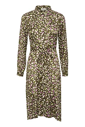 KAFFE Kleid KAfine Damen Kleid Stehkragen Langarm Knopfleiste Knielang Freizeitkleid Canteen/Pink Leopard 38 von KAFFE