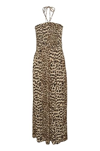 KAFFE Damen Maxikleid Strapless Smock Top Tie Neck A-Linie Skirt Printed Kleid, Classic Leopard, 44 von KAFFE