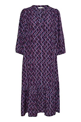 KAFFE Damen Print Dress 3/4 Arm Below The Knee Lässiges Kleid, Midnight Navy/Pink Zigzag, 36 von KAFFE