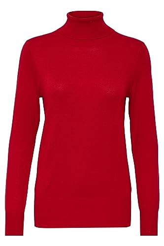 KAFFE Damen Rollneck T-Shirt mit Langen Ärmeln, Slim Fit, Hip Length Rib Edges Pullover, Hoch Rot, M von KAFFE