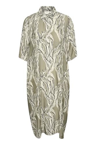 KAFFE Damen Shirt, Collared Buttons Half Sleeves Pockets Knielänge Kleid, Vetiver Marble Print, 34 von KAFFE